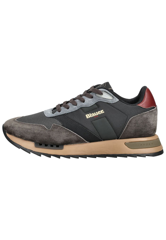 Blauer Sneaker Leder/Textil Schwarz/Braun
