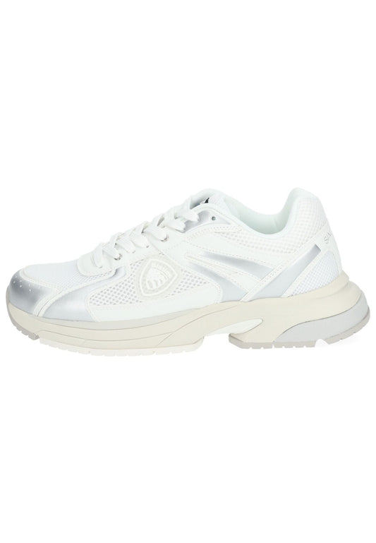 Blauer Sneaker Lederimitat/Textil Weiß/Silber