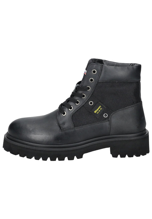 Blauer Stiefelette Leder/Textil Schwarz