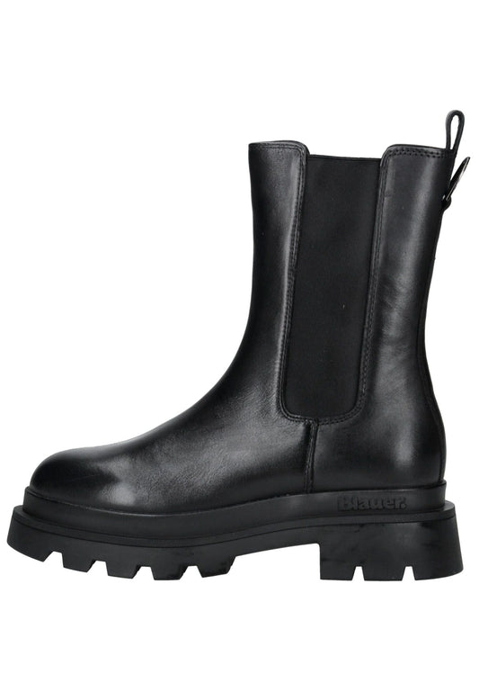 Blauer Stiefelette Leder/Textil Schwarz