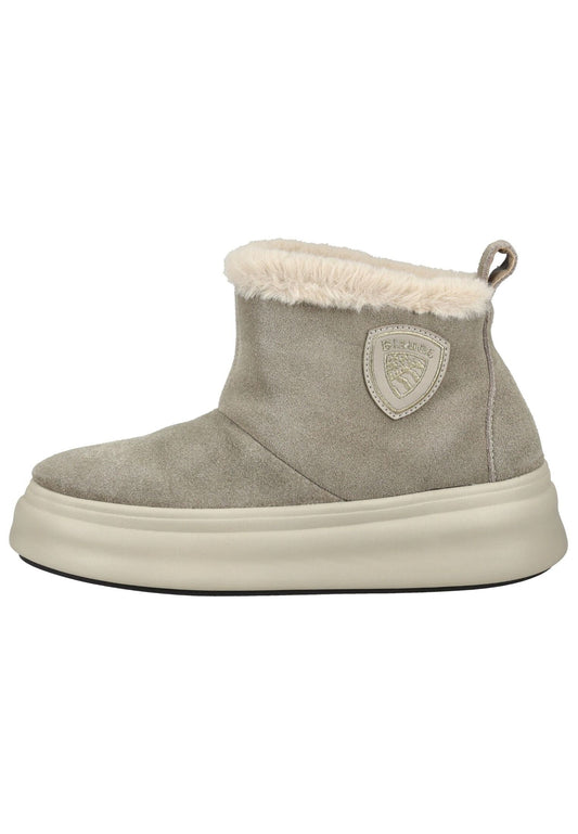 Blauer Stiefelette Veloursleder Taupe Warmfutter