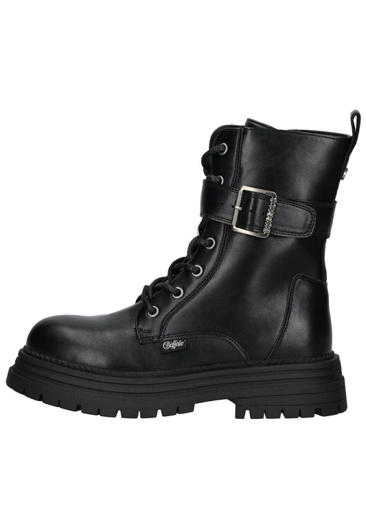 Buffalo Stiefelette Lederimitat Schwarz Warmfutter