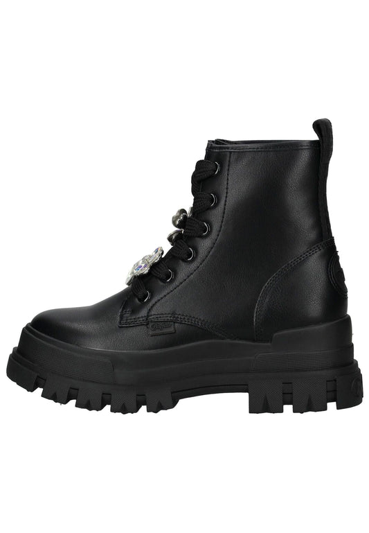 Buffalo Stiefelette Lederimitat Schwarz Warmfutter