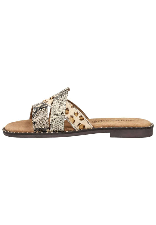 Lazamani Pantoletten Leder/Textil Beige