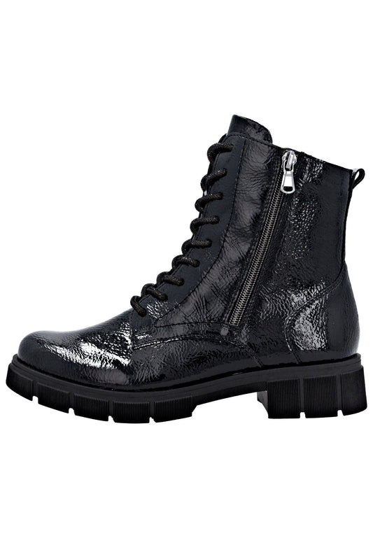 Remonte Stiefelette Lederimitat Schwarz Lack Warmfutter