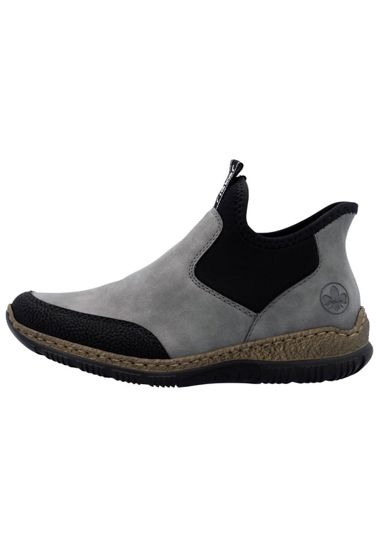 Rieker Stiefelette Lederimitat Schwarz/Stone
