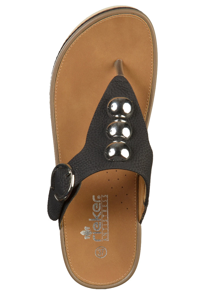 Rieker Zehensteg Lederimitat Schwarz - surf4shoes