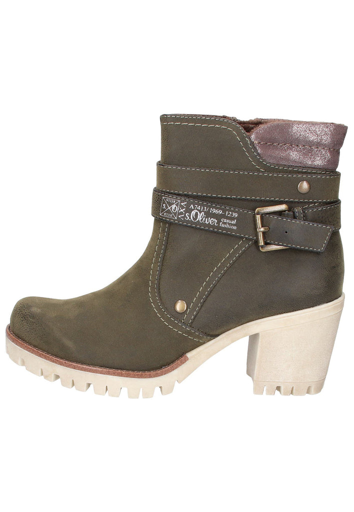 s.Oliver Stiefelette Lederimitat/Textil Oliv - surf4shoes