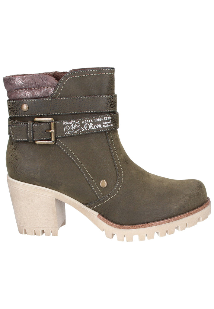 s.Oliver Stiefelette Lederimitat/Textil Oliv - surf4shoes
