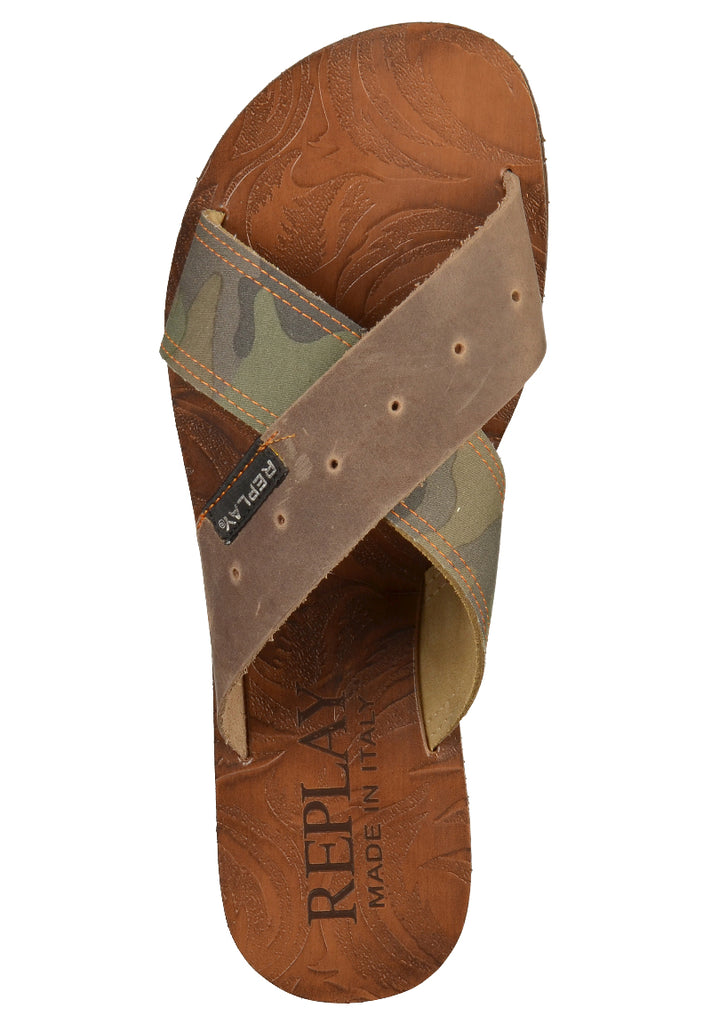 Replay Pantoletten Leder/Textil Braun - surf4shoes