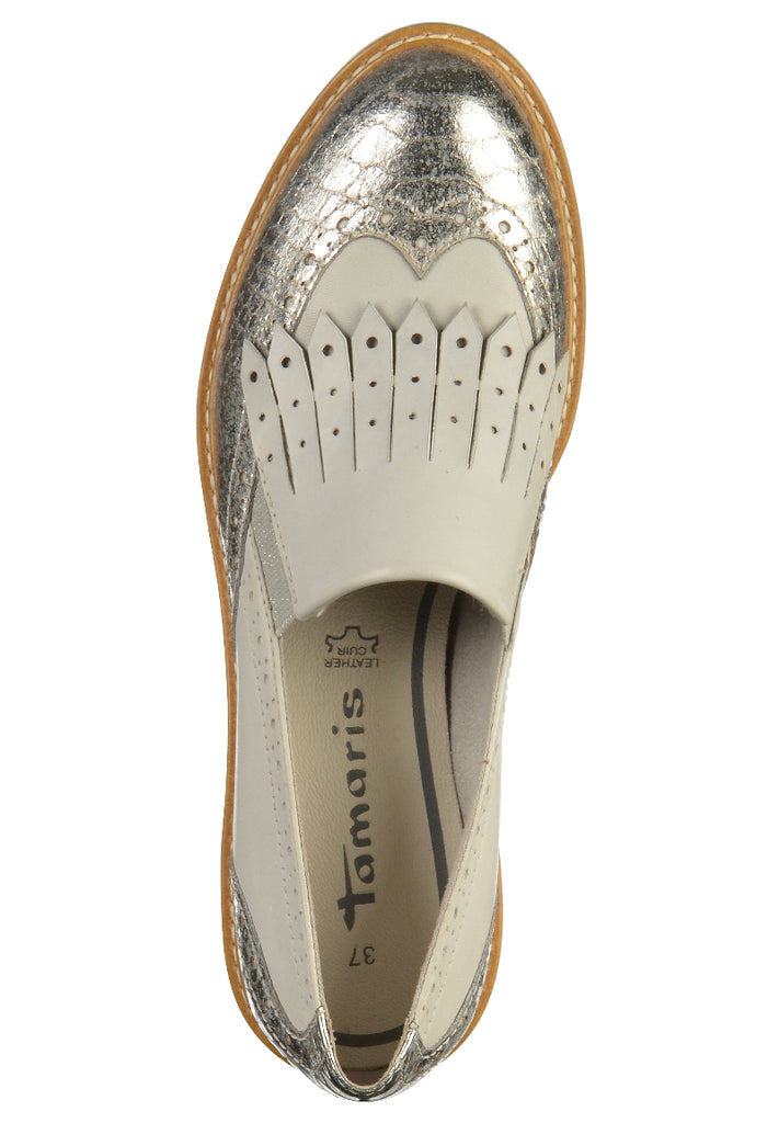 Tamaris Slipper Leder/Textil Weiß - surf4shoes