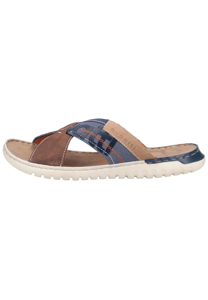 Bugatti Pantoletten Nubukleder/Textil Braun/Blau - surf4shoes