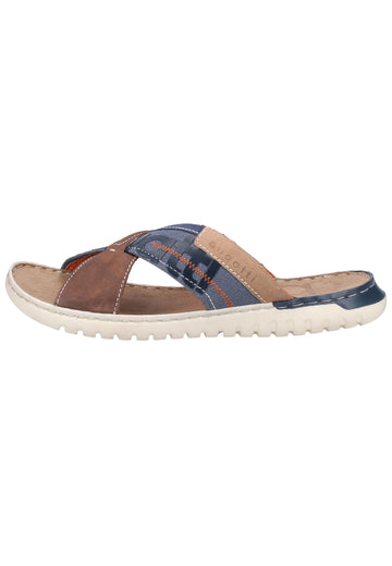 Bugatti Pantoletten Nubukleder/Textil Braun/Blau - surf4shoes