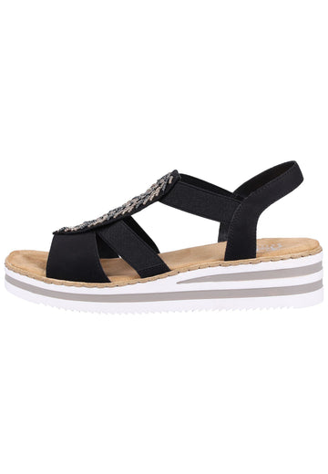 Rieker Sandalen Lederimitat Schwarz - surf4shoes
