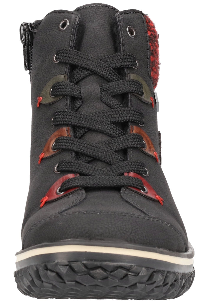 Rieker Stiefelette Lederimitat/Textil Schwarz/Rot Warmfutter - surf4shoes