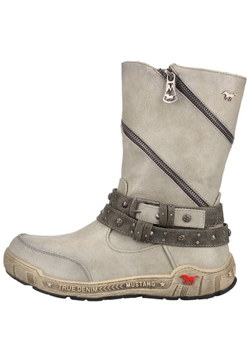 Mustang Stiefel Lederimitat Hellgrau Warmfutter - surf4shoes
