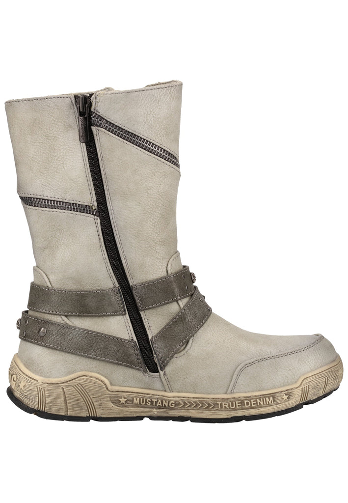 Mustang Stiefel Lederimitat Hellgrau Warmfutter - surf4shoes