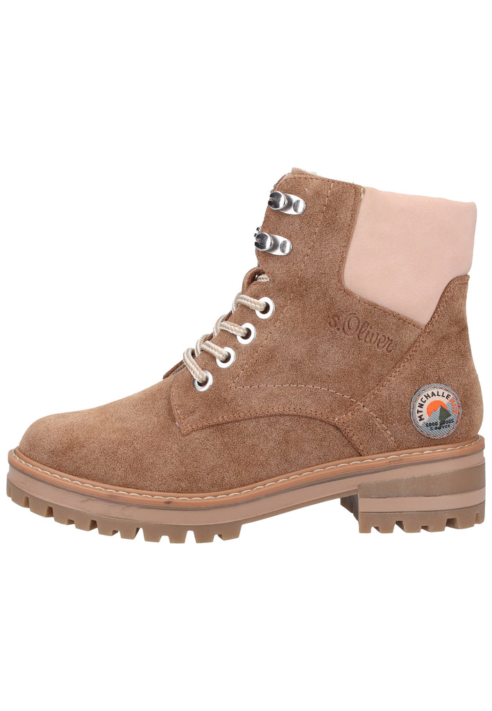 s.Oliver Stiefelette Lederimitat/Textil Braun/Rosa - surf4shoes