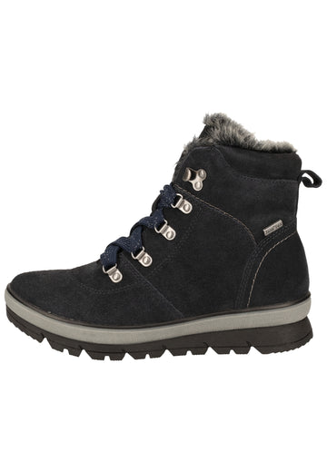 Jana Stiefelette Veloursleder Navy Warmfutter - surf4shoes