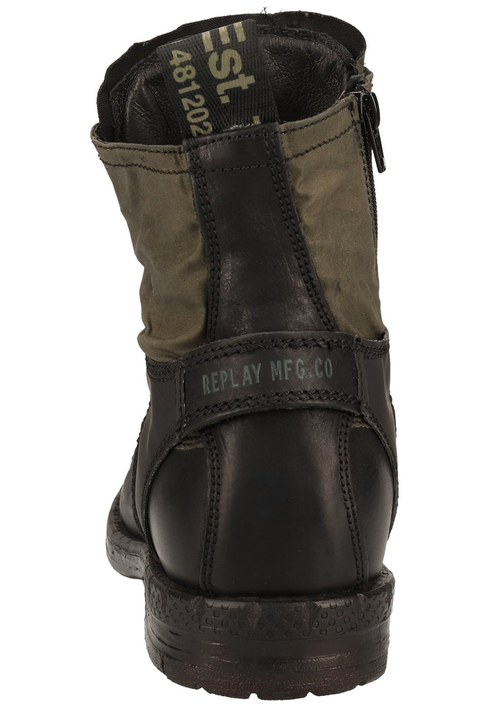 Replay Stiefelette Leder/Textil Schwarz/Grün - surf4shoes