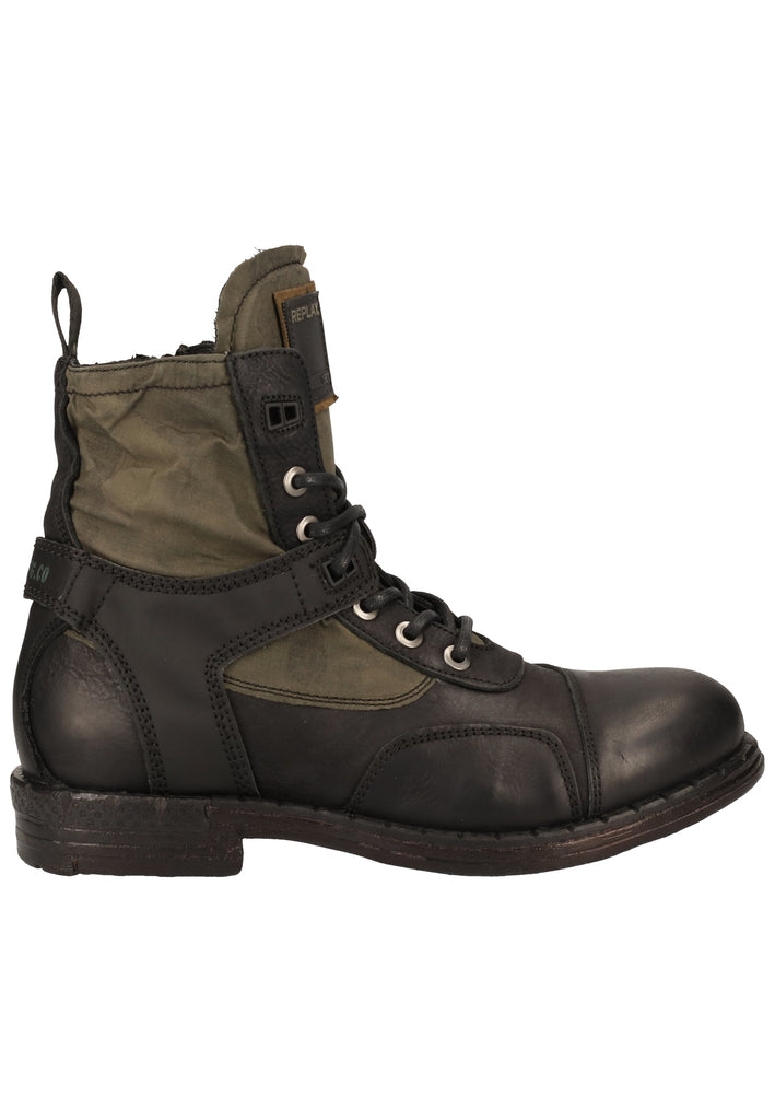 Replay Stiefelette Leder/Textil Schwarz/Grün - surf4shoes