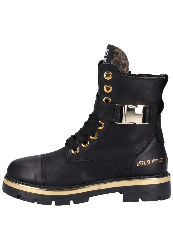 Replay Stiefelette Leder/Synthetik Schwarz/Gold - surf4shoes