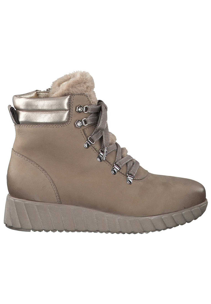 Tamaris Stiefelette Leder/Textil Taupe Warmfutter - surf4shoes