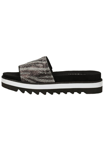 Bugatti Pantoletten Textil Schwarz/Weiß - surf4shoes