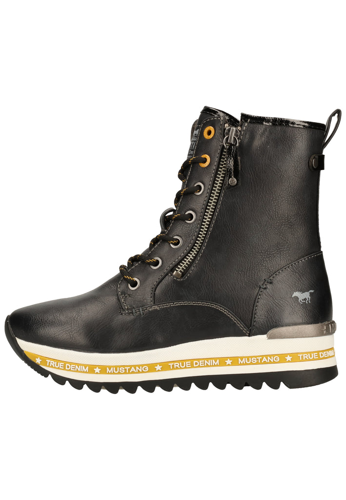 Mustang Stiefelette Lederimitat Schwarz/Gelb Warmfutter - surf4shoes