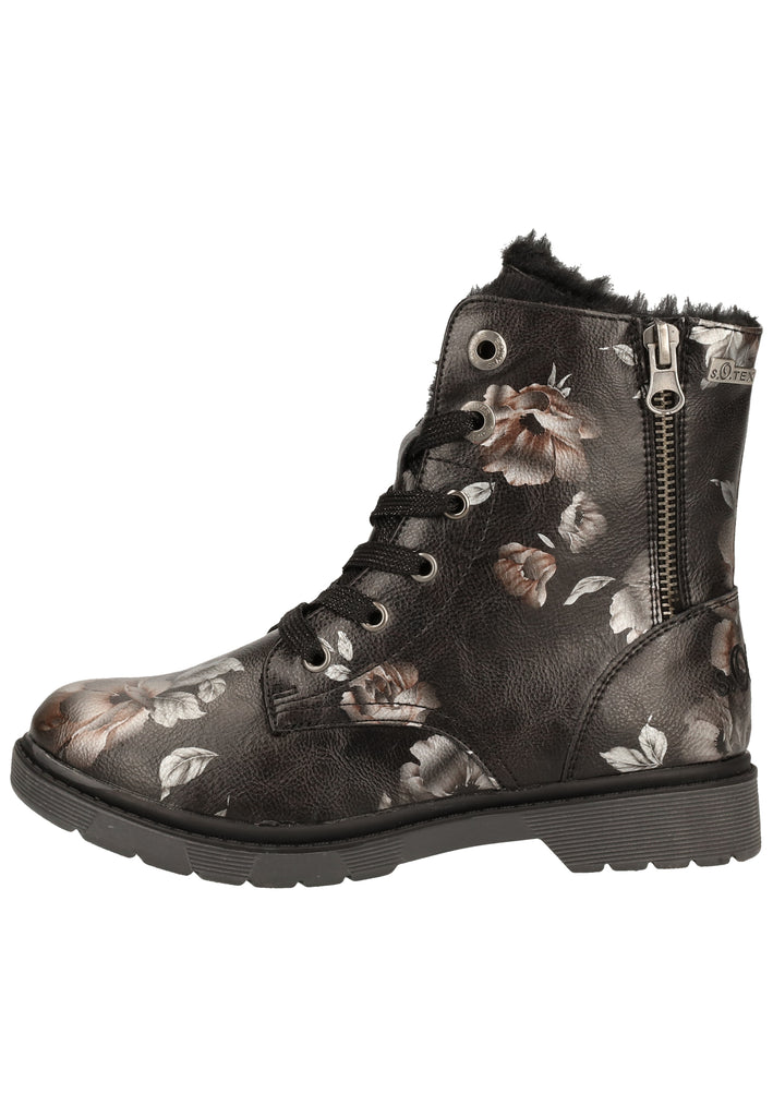 s.Oliver Stiefelette Lederimitat Schwarz/Silber Warmfutter - surf4shoes