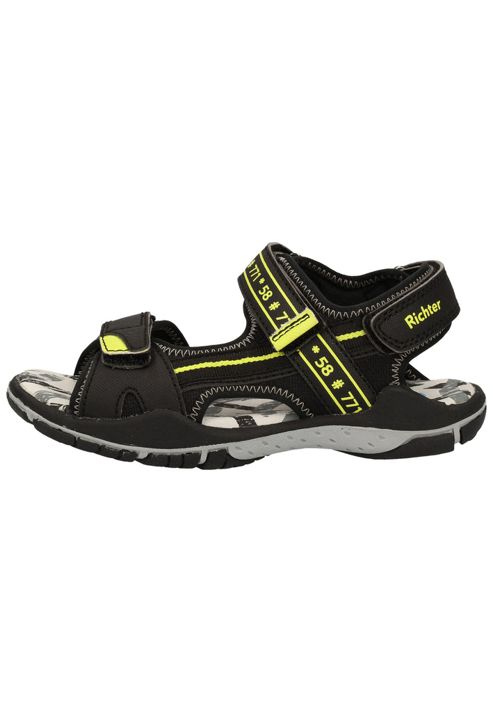 Richter Sandalen Lederimitat/Textil Schwarz/Gelb - surf4shoes