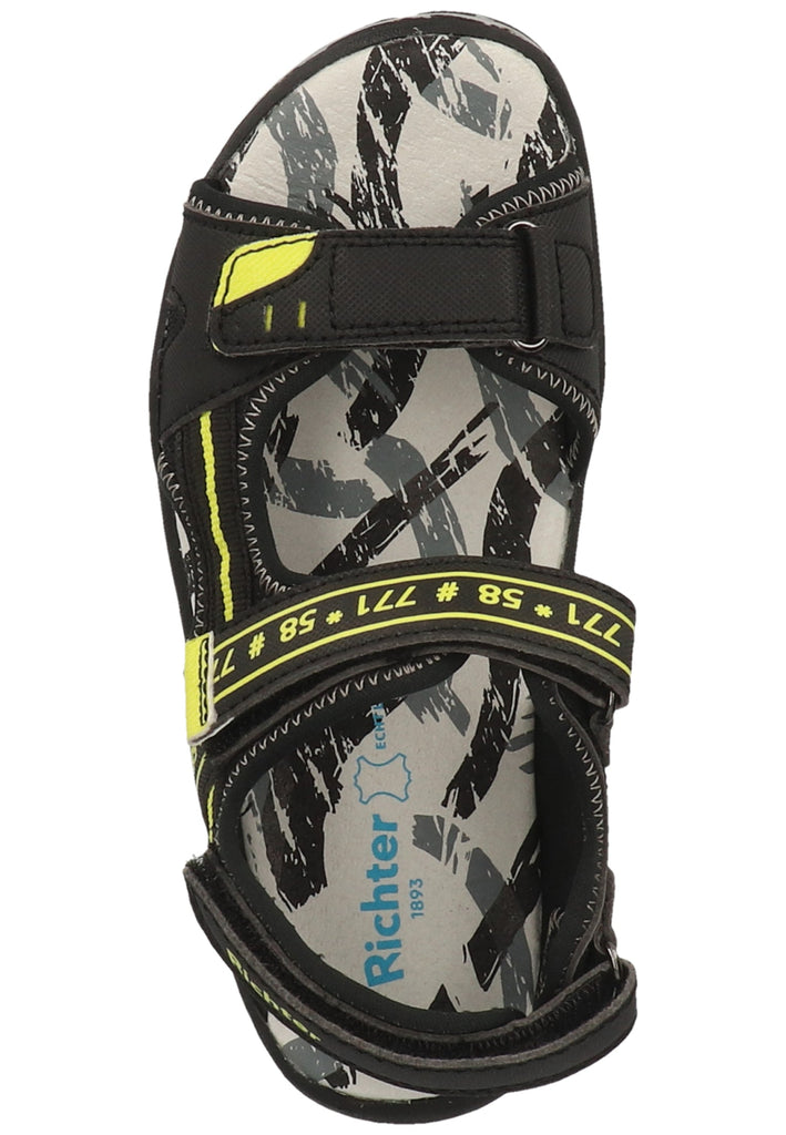 Richter Sandalen Lederimitat/Textil Schwarz/Gelb - surf4shoes
