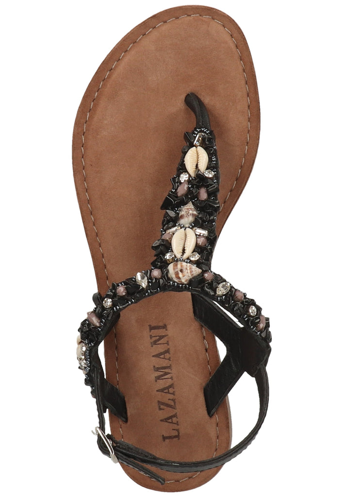 Lazamani Zehensteg Leder/Textil Schwarz - surf4shoes