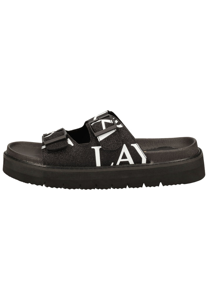 Replay Pantoletten Lederimitat Schwarz - surf4shoes