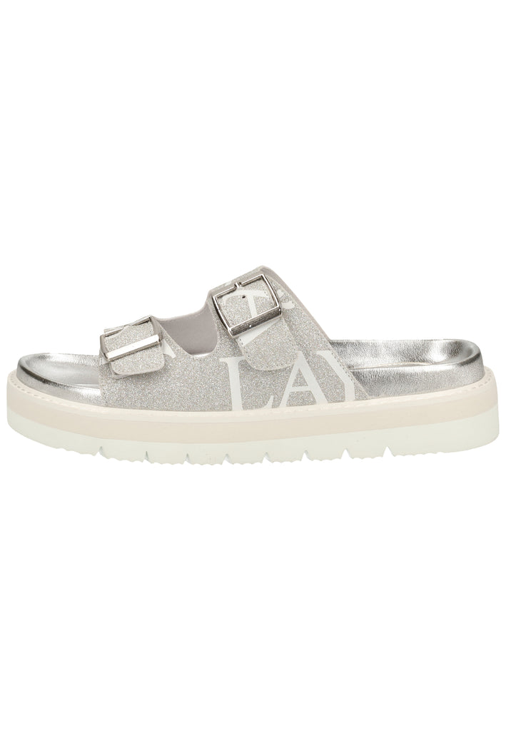 Replay Pantoletten Lederimitat Silber - surf4shoes
