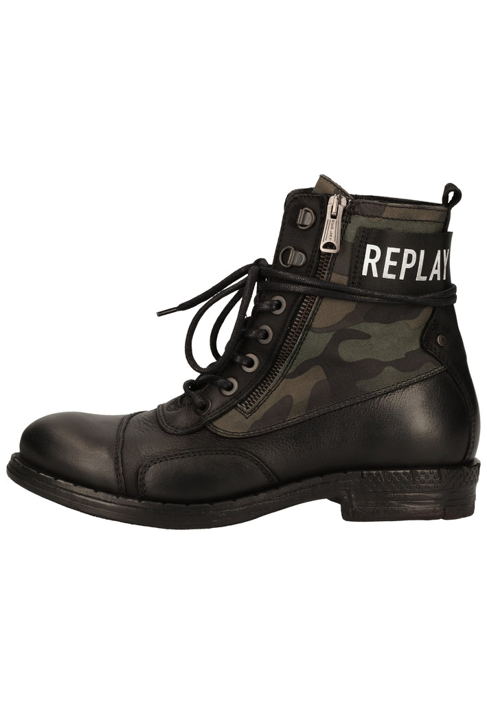 Replay Stiefelette Leder/Textil Schwarz/Grün - surf4shoes