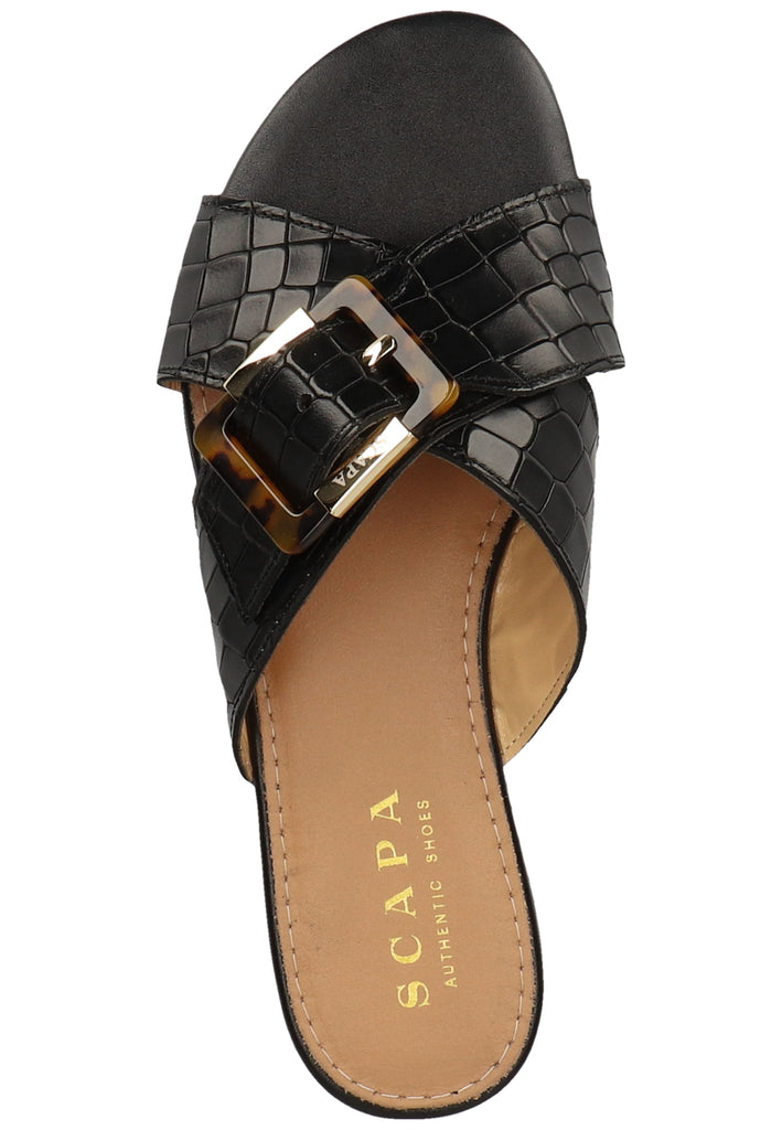 Scapa Pantoletten Leder Schwarz - surf4shoes