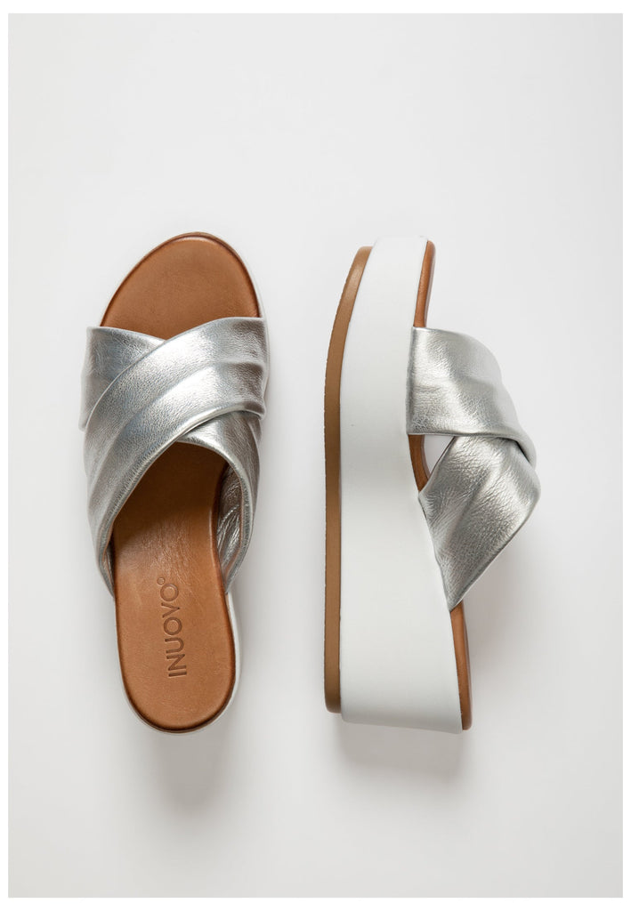 Inuovo Pantoletten Leder Silber - surf4shoes