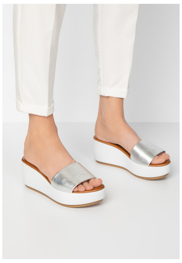 Inuovo Pantoletten Leder Silber - surf4shoes