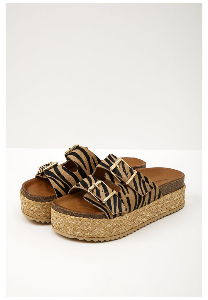 Inuovo Pantoletten Leder Beige/Schwarz - surf4shoes