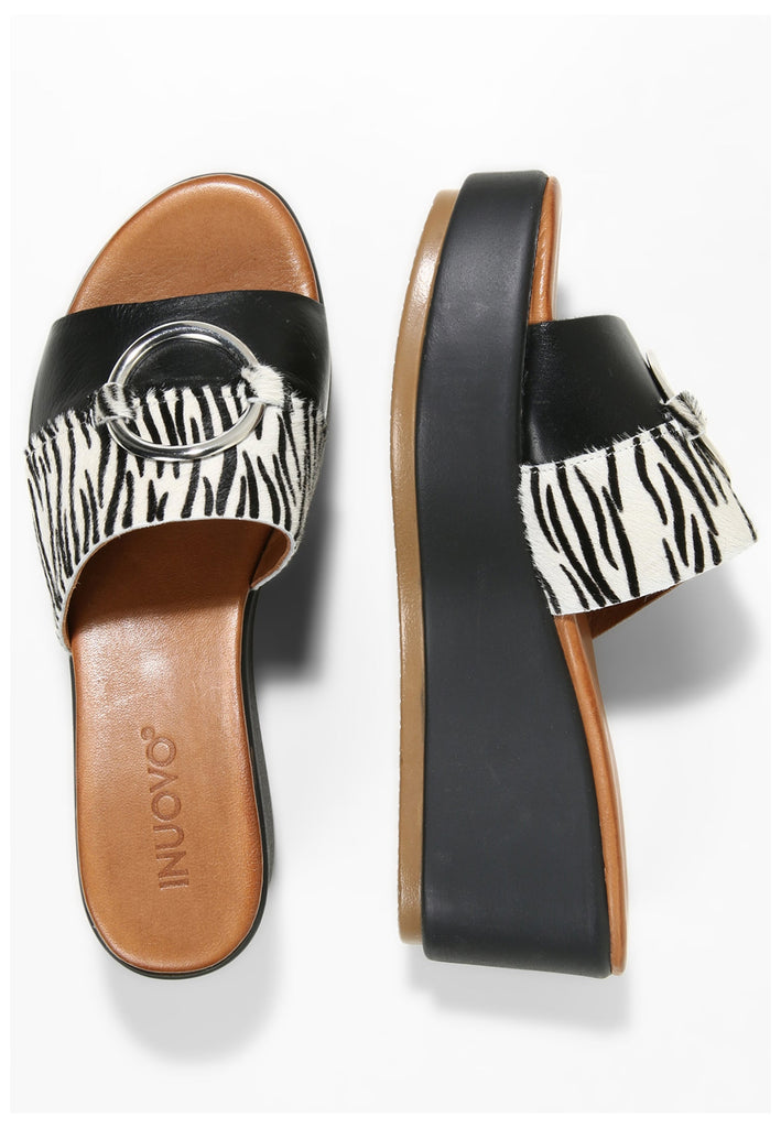 Inuovo Pantoletten Leder Schwarz/Weiß - surf4shoes