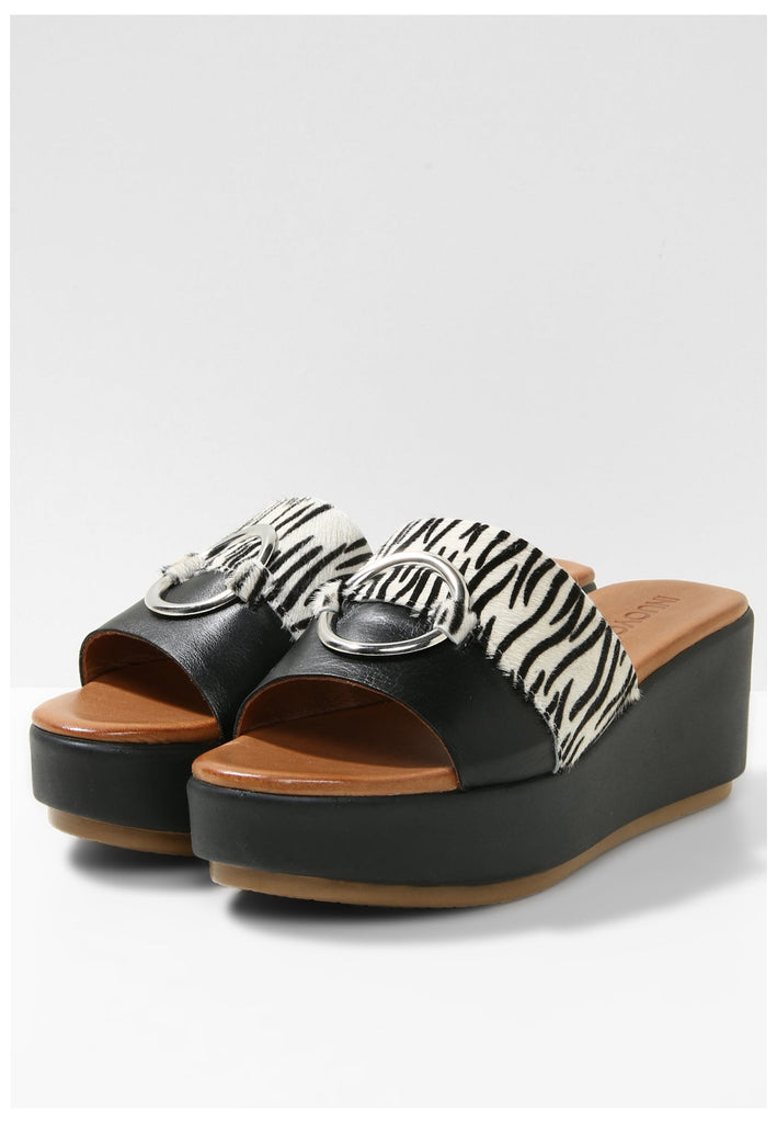 Inuovo Pantoletten Leder Schwarz/Weiß - surf4shoes
