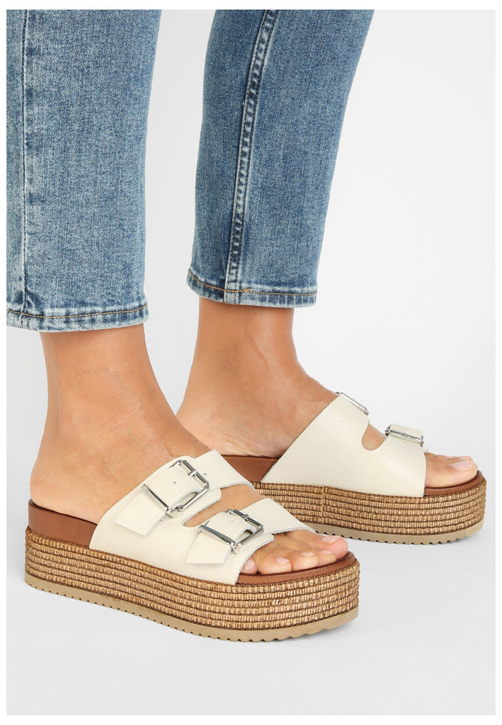 Inuovo Pantoletten Leder Beige - surf4shoes