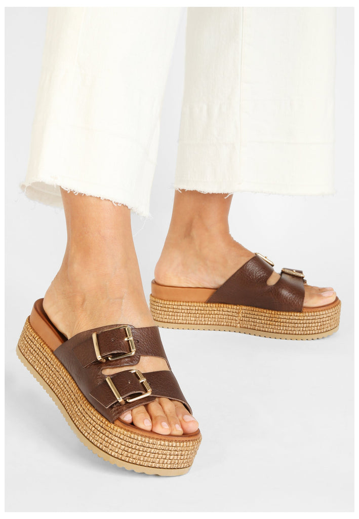 Inuovo Pantoletten Leder Dunkelbraun - surf4shoes