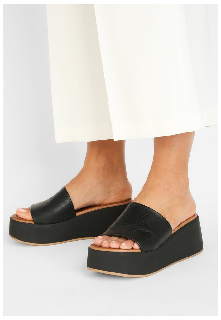 Inuovo Pantoletten Leder Schwarz - surf4shoes