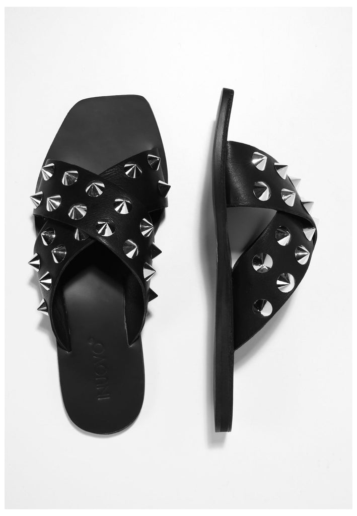 Inuovo Pantoletten Leder Schwarz - surf4shoes