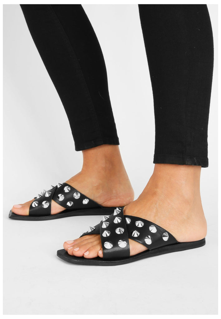 Inuovo Pantoletten Leder Schwarz - surf4shoes