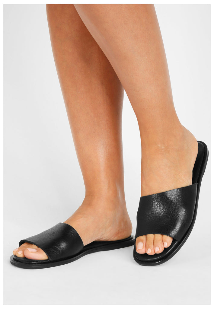 Inuovo Pantoletten Leder Schwarz - surf4shoes