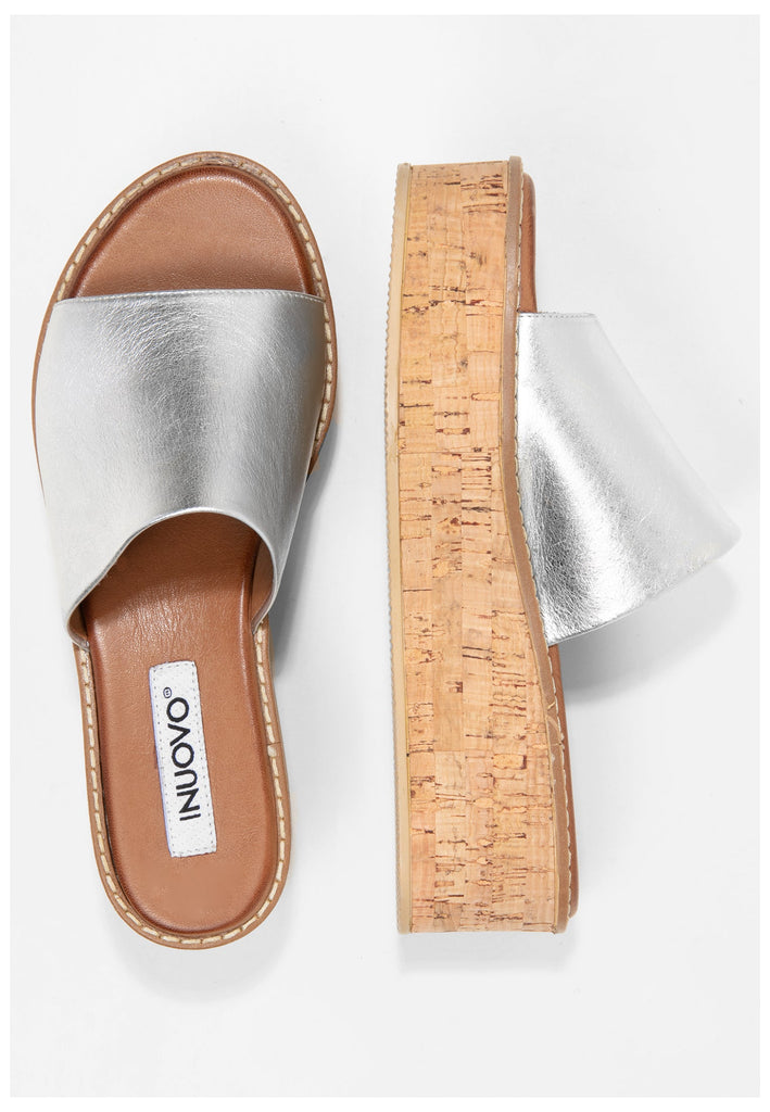 Inuovo Pantoletten Leder Silber - surf4shoes