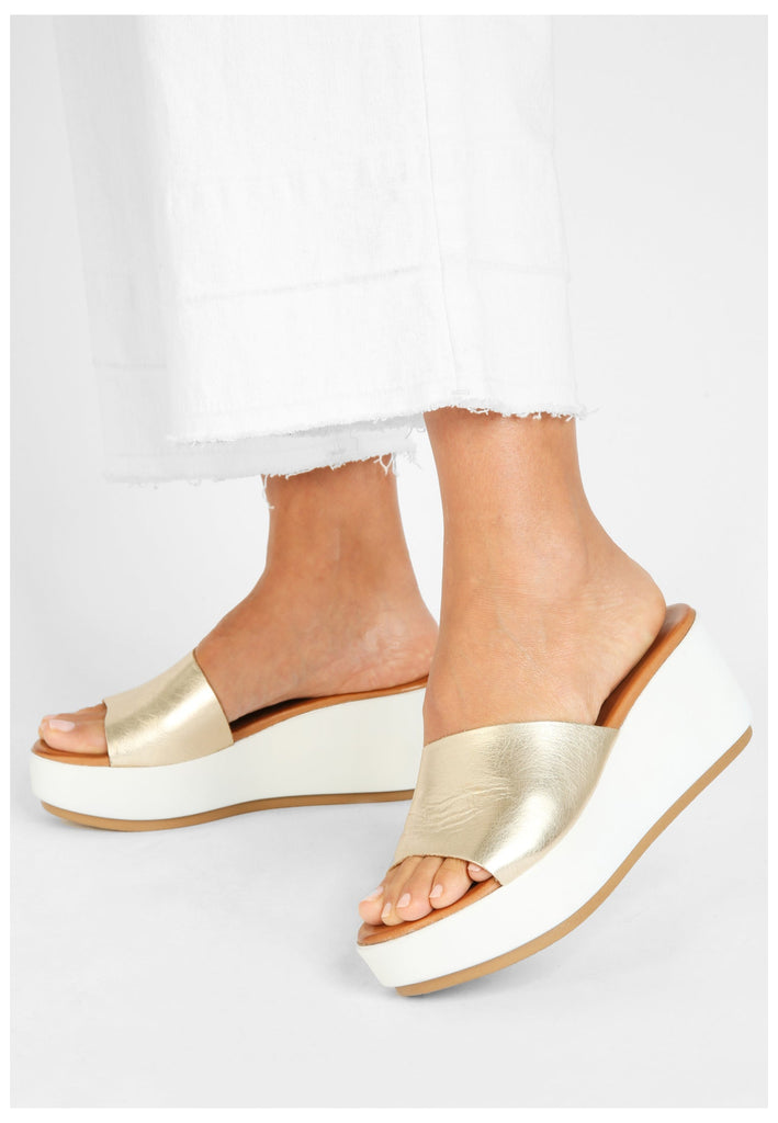 Inuovo Pantoletten Leder Gold - surf4shoes